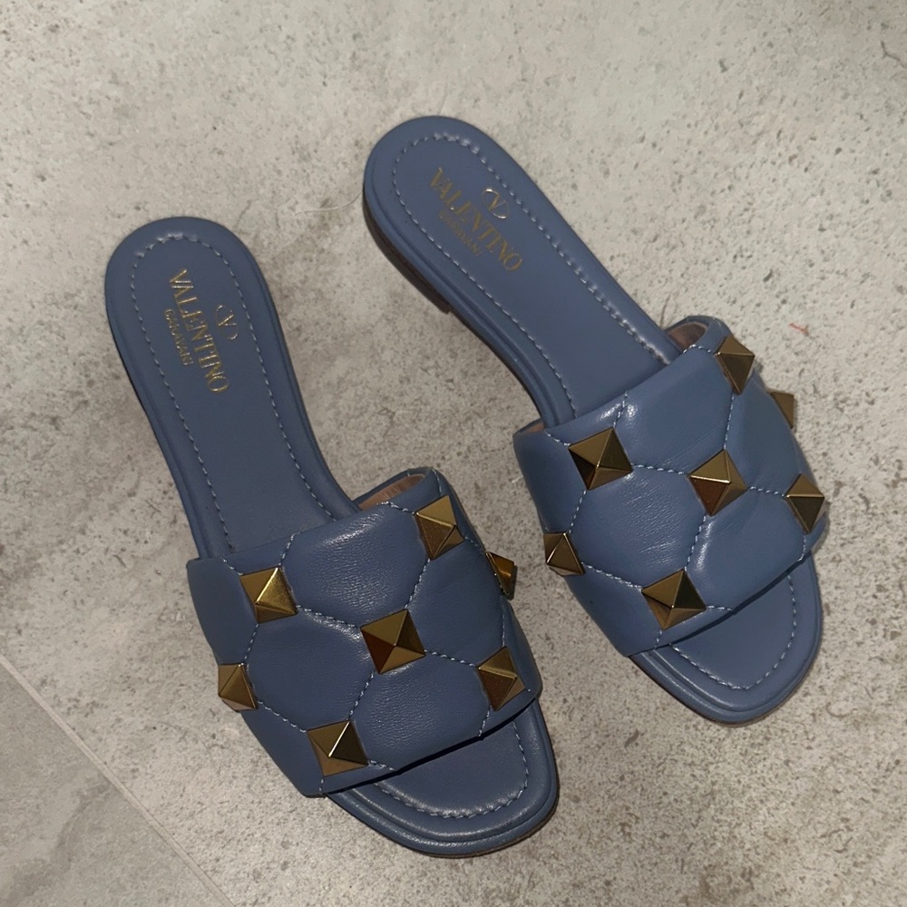 Valentino Blue Leather Studded Sandals